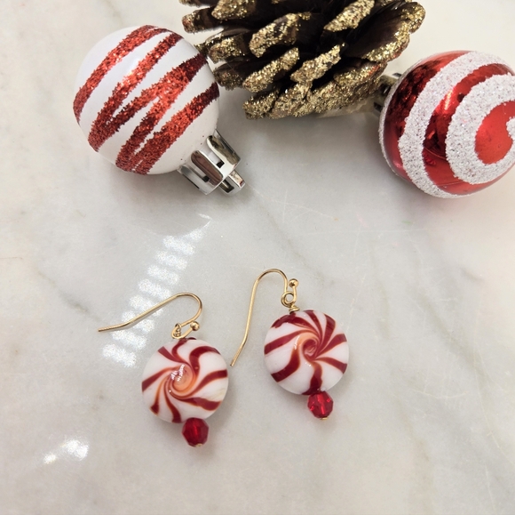 Glass Candycane Christmas Dangle Earrings - Picture 3 of 5